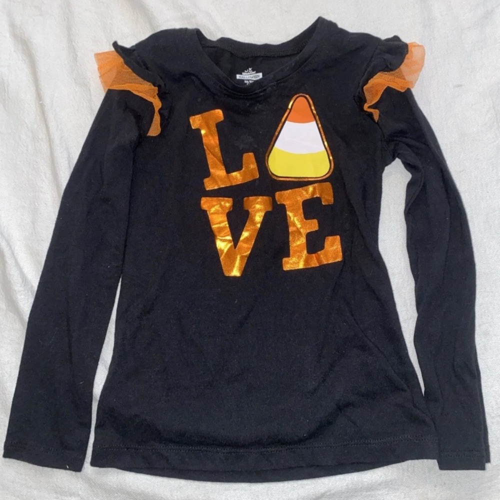 Halloween Long Sleeve T Shirt Kids  XS 4-5 Love W Candy Corn And Ruffles